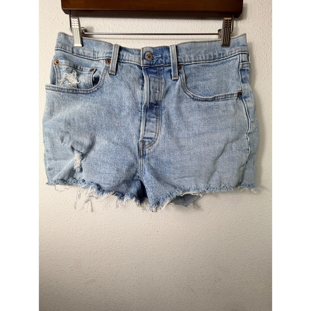 Levi's Womens 501 Original Cut Off Shorts Light Wash Blue 32 Distressed Denim
